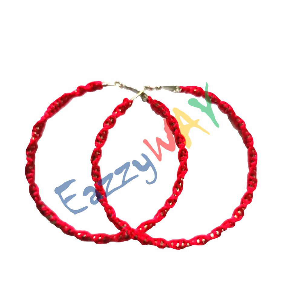 Red Hoop Earrings - Thread Wrapped