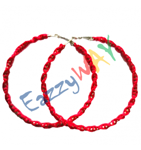 Red Hoop Earrings - Thread Wrapped