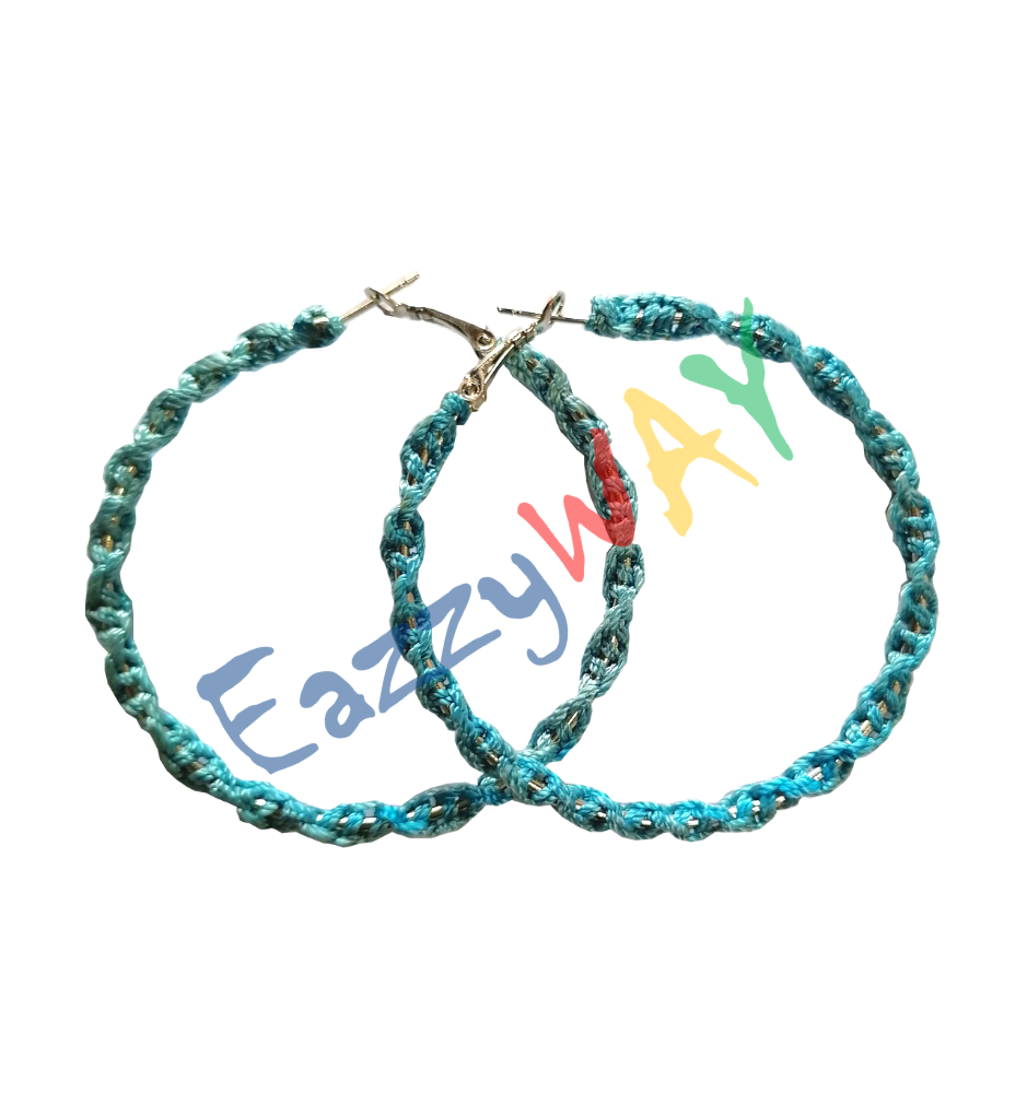 Aqua Hoop Earrings - Thread Wrapped