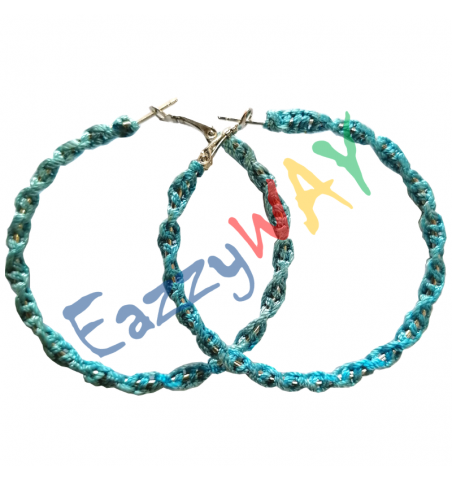 Aqua Hoop Earrings - Thread Wrapped