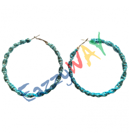 Aqua Hoop Earrings - Thread Wrapped